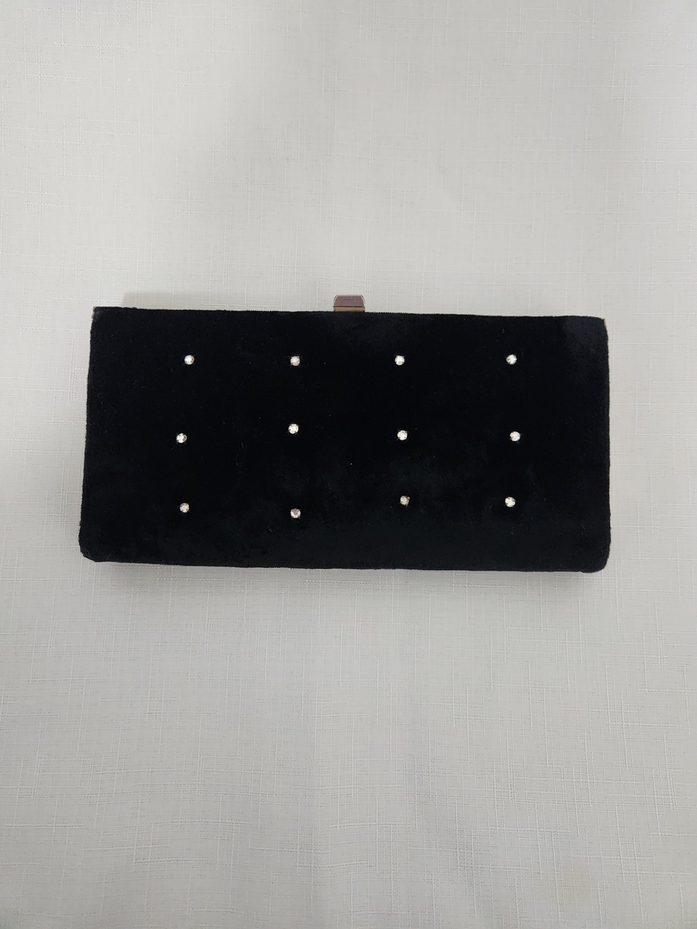 Vintage 1950's Black Velvet Crystal-Studded Clutch Wallet.